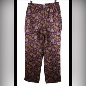 J.Crew Collection Pants Womens 6 Burgundy Silk Cheetah Floral Pull On Stretch